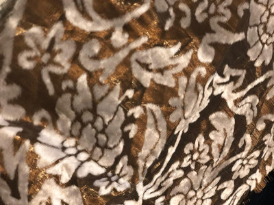 White Devore Viscose Burnout Velvet fabric ~ 44" wide antique gold available in 2 designs floral vines and abstract [18313/14]                         ++