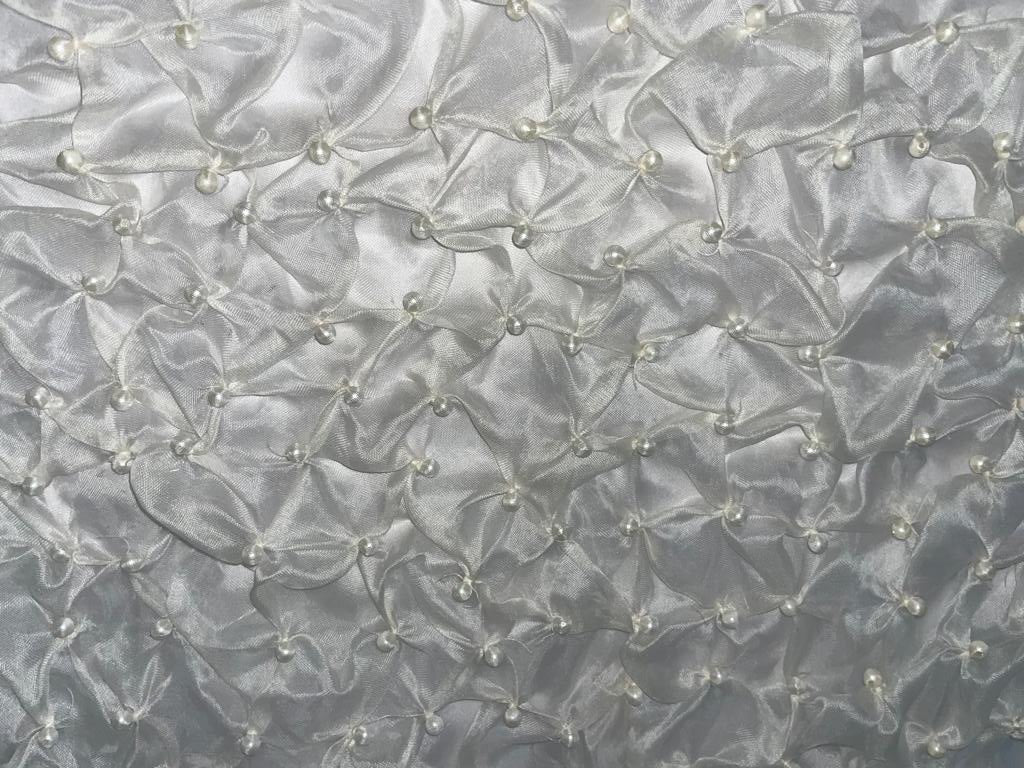 Silk organza -IVORY diamond pintuck heavy with PEARLS