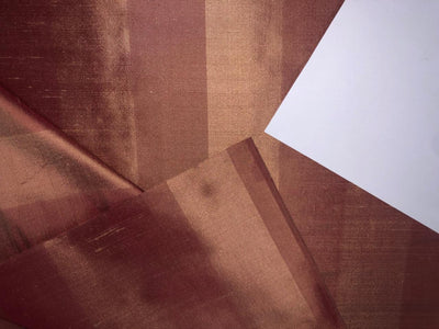 PURE SILK Dupioni FABRIC Shades of Dark Rusty Salmon Brown color Stripes DUPS15[2]