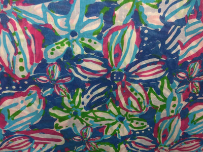 100% Cotton Poplin floral Print 44" wide available in 2 different color schemes  pink and orange AND blue ,royal, pink and green [17280/17281]