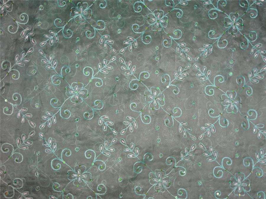 100 % silk organza fabric sky blue colour embroidered 54&quot; wide PKT 27[2]