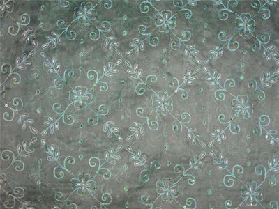 100 % silk organza fabric sky blue colour embroidered 54&quot; wide PKT 27[2]