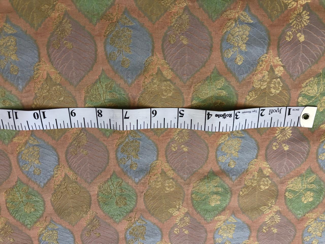Silk Brocade fabric with colorful  leaf floral motif jacquard available in 3 colors mauve , pink peach and ivory BRO1091
