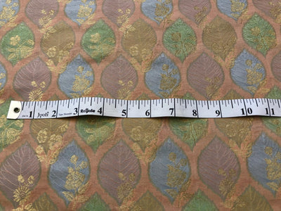 Silk Brocade fabric with colorful  leaf floral motif jacquard available in 3 colors mauve , pink peach and ivory BRO1091