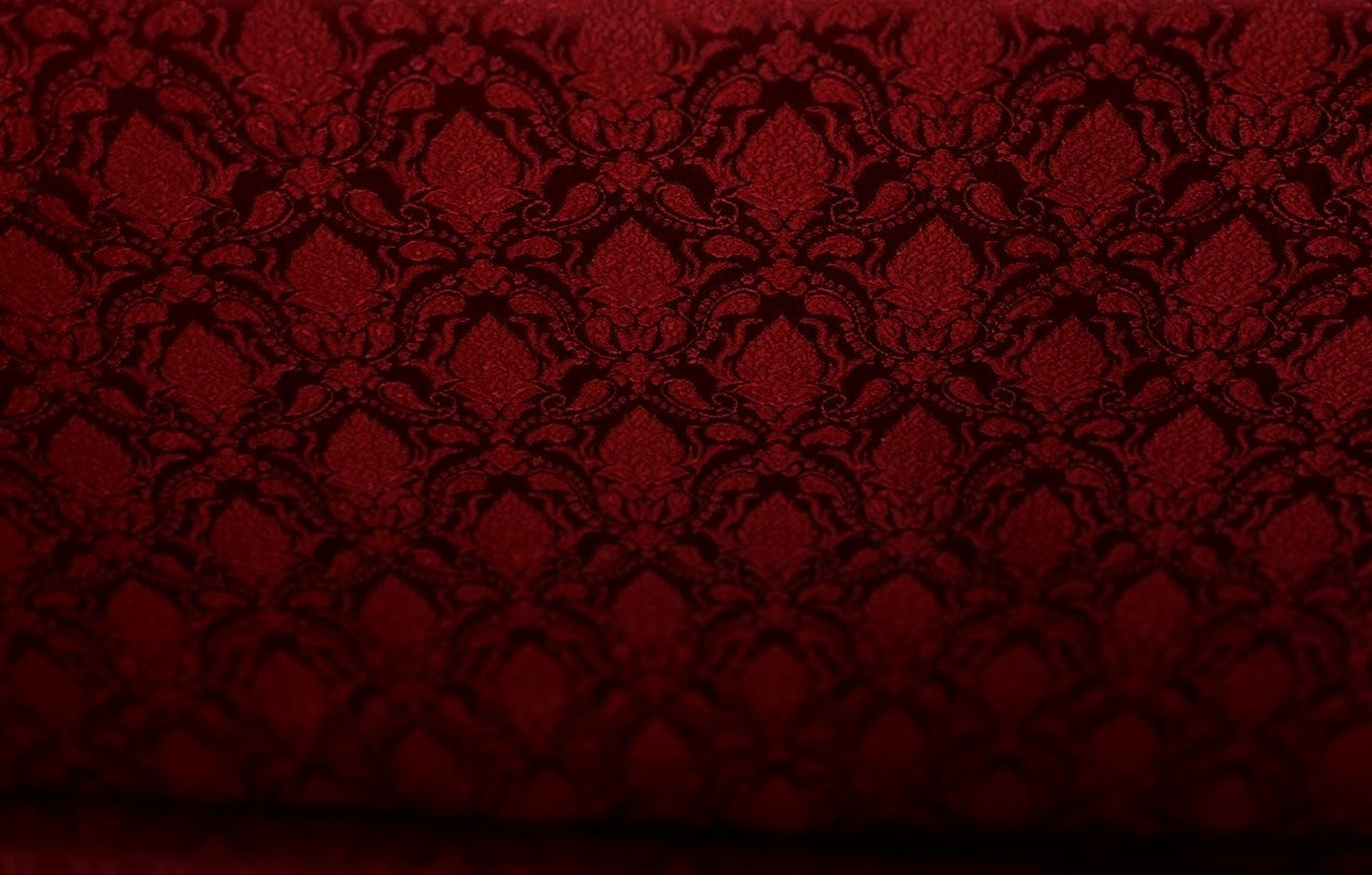 Silk Brocade fabric 44"self  floral  jacquard  available in 3 colors burgandy ,deep blue almost black and dark green BRO1065