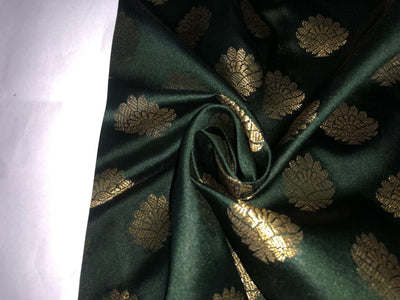 Silk Brocade fabric with Metallic gold motif Jacquard  44" wide BRO928 available in 4 colors DARK BOTTLE GREEN/ GREEN/ GOLDEN BEIGE and BLUE