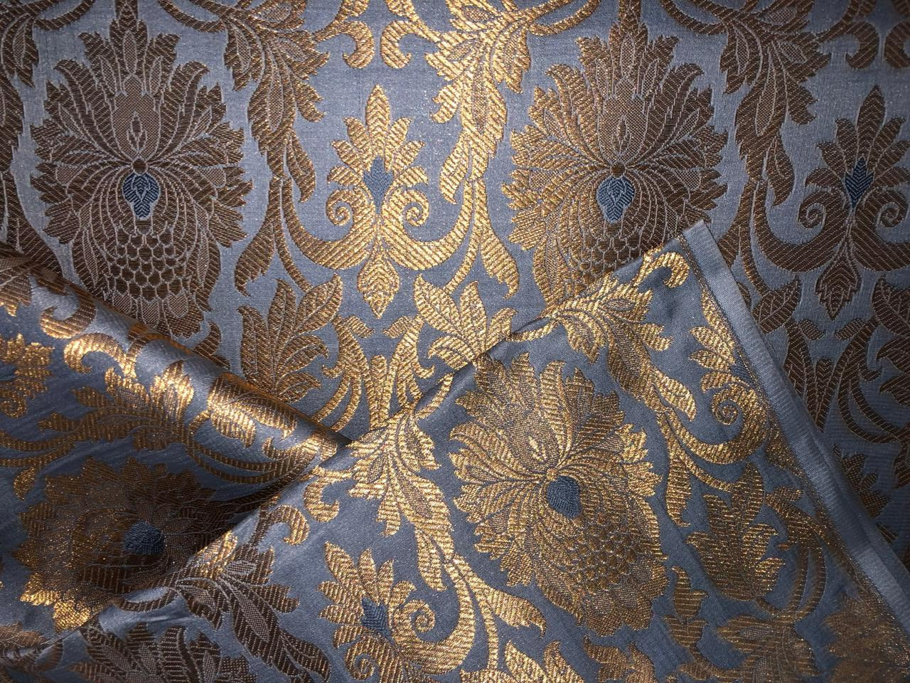 Brocade  Metallic GOLD fabric 44 inch wide available in 8 colors  silver grey,mint green,silver blue,lilac, rose pink,blue,peach and sea green BRO1010