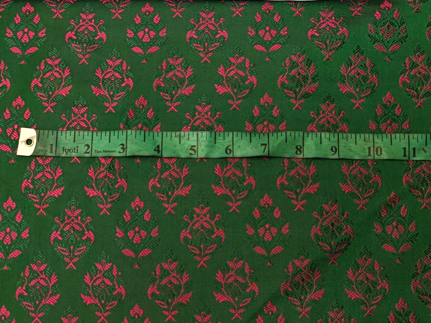Silk Brocade fabric beautiful green with pink motif  floral jacquard BRO1070[2]