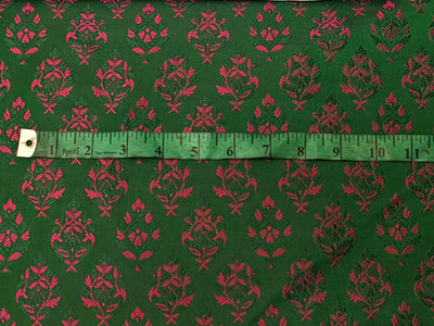 Silk Brocade fabric beautiful green with pink motif  floral jacquard BRO1070[2]