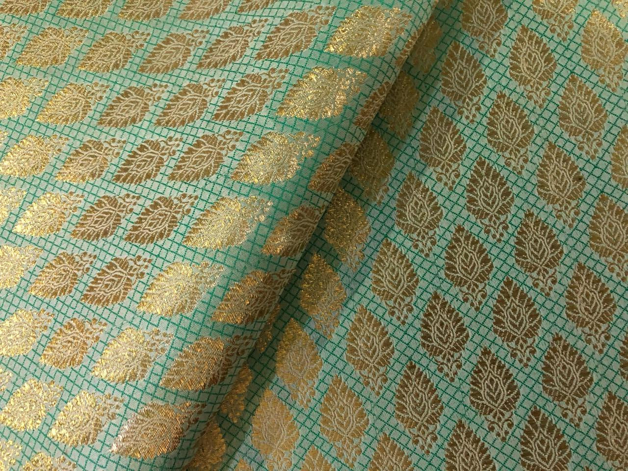 Silk Brocade fabric 44" wide with metallic gold motifs available in 2 colors peach and green