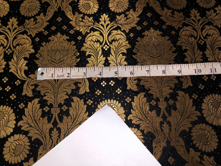 Silk Brocade fabric black and antique gold jacquard BRO1006[5