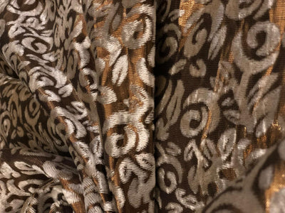 White Devore Viscose Burnout Velvet fabric ~ 44" wide antique gold available in 2 designs floral vines and abstract [18313/14]                         ++