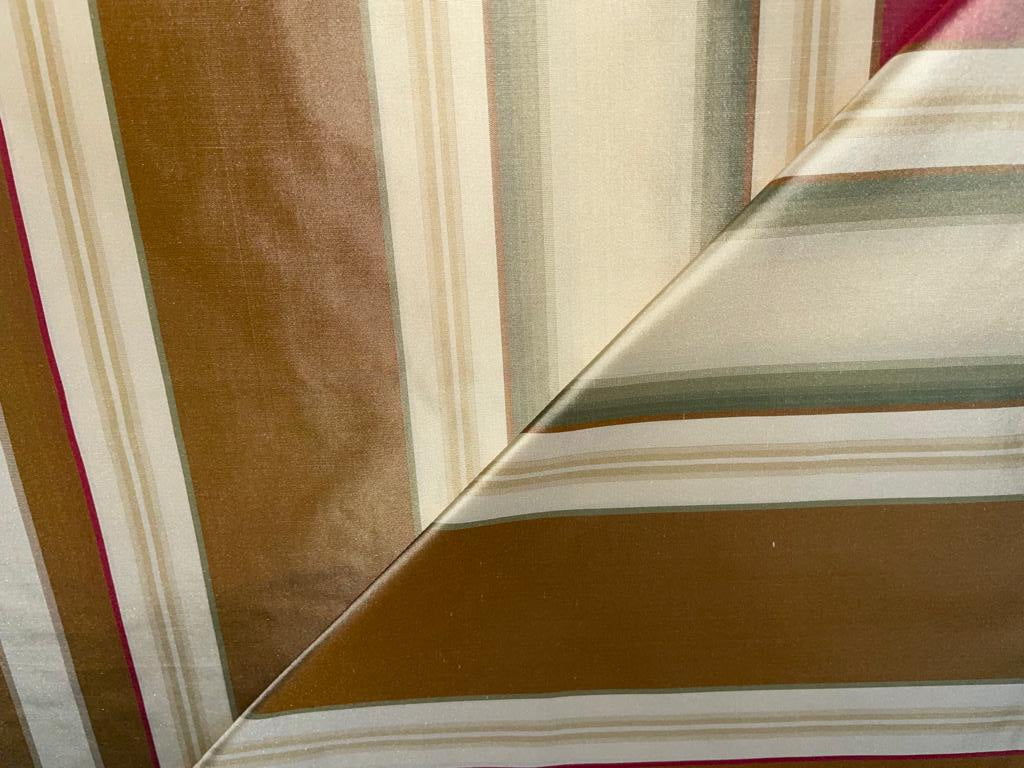 Silk Taffeta Fabric Light Red,Green,Brown &amp; Gold stripe 54" wide TAF#S33[2]
