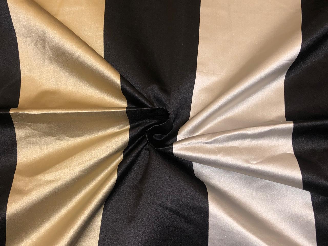 100% SILK DUTCHESS SATIN black ,silver and dull gold stripe [18518]