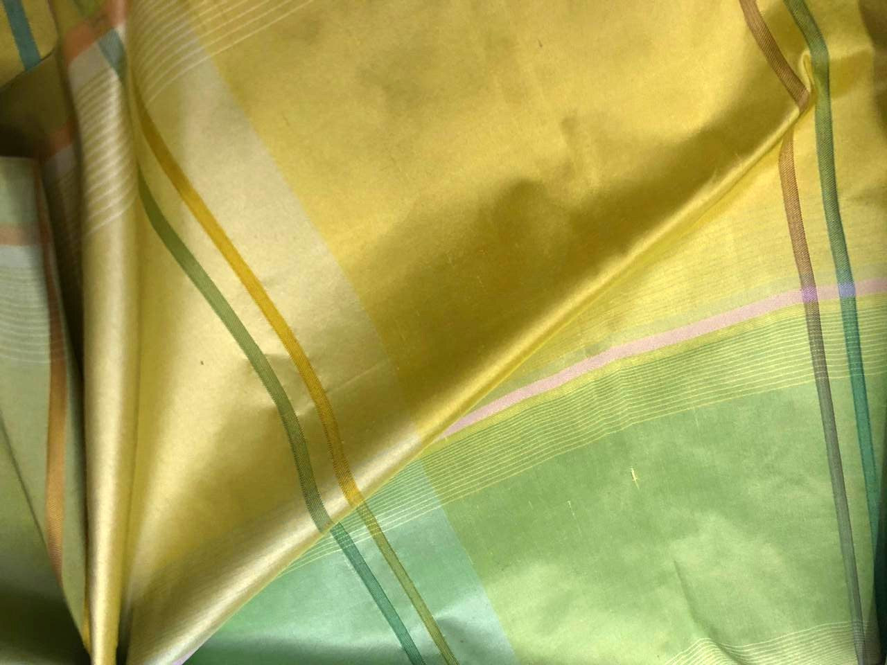 Pastel Silk Taffeta Fabric with Satin Plaid Lime Green, Yellow & Pink : 54” Wide (TAFC69)