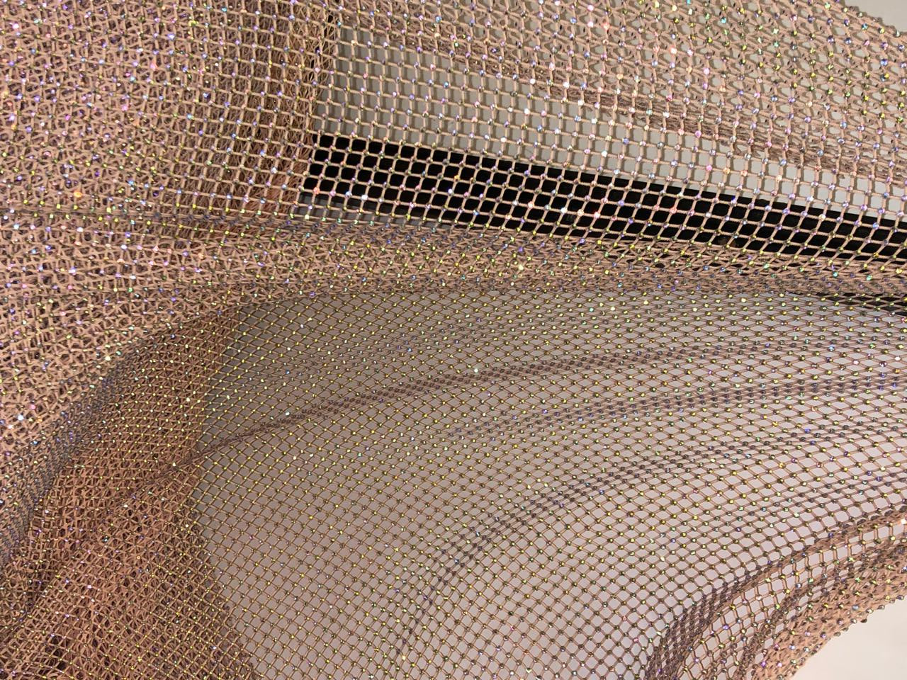 Rhinestone Mesh, Stretchable Fabric Crystal Diamond Stretch Crystal Fishnet Sheets available in 2 colors pink and white [18428/29]