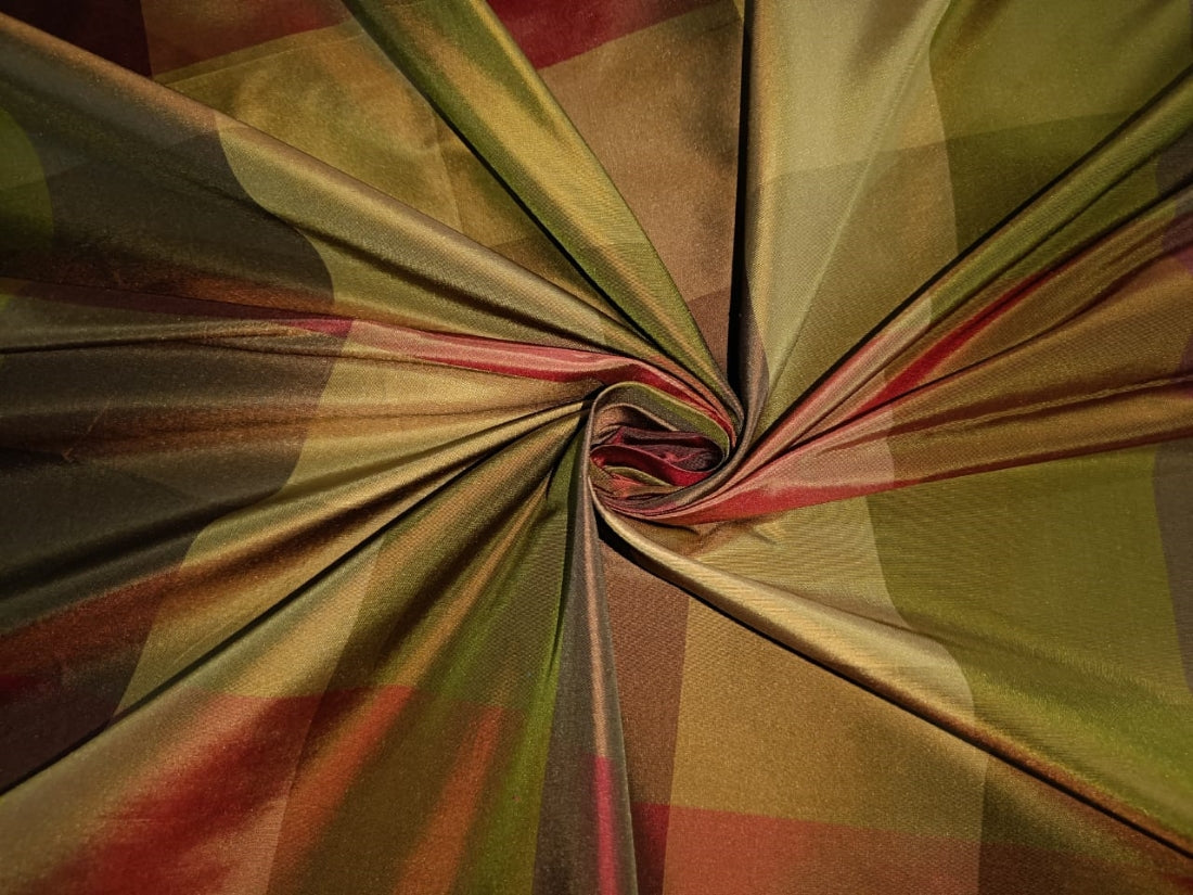 Silk Taffeta Fabric Shades of Red, Brown Green plaids 54" wide TafC15[3]