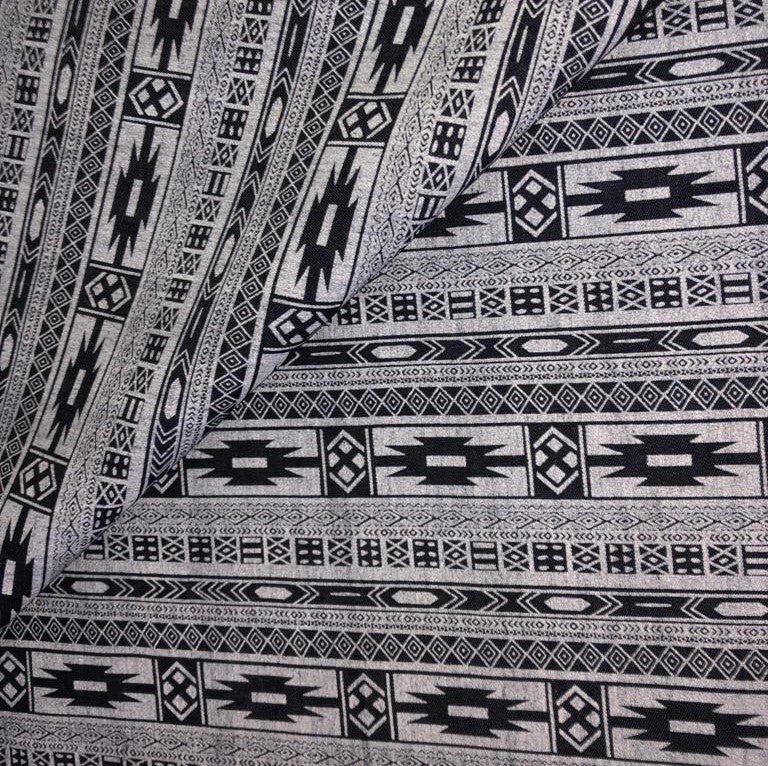 100% Cotton Denim Fabric 58" wide GREY/BLACK ABSRACT DESIGN [15576]