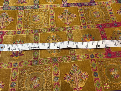 Silk Brocade fabric mustard gold with squares of floral  motifs BRO1090[2]
