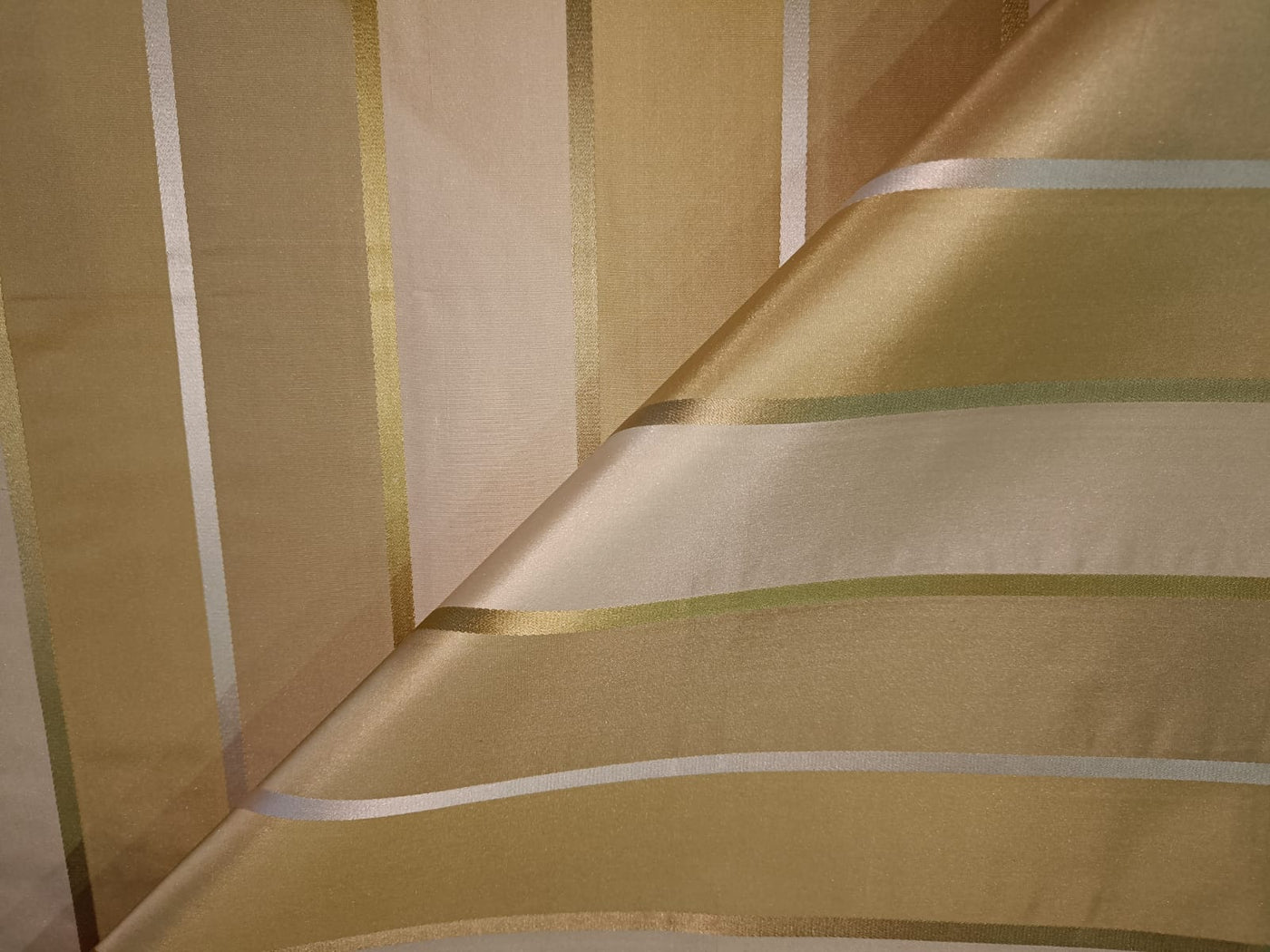 100% Silk Taffeta Fabric shades of gold with satin stripes 54" TAFS63