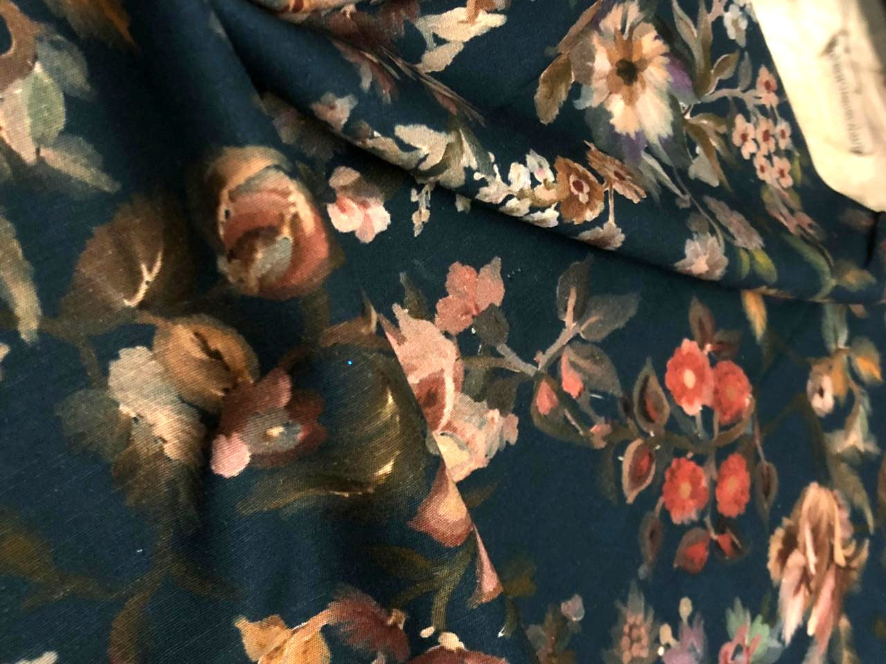 Linen Print beautiful teal floral [18558]