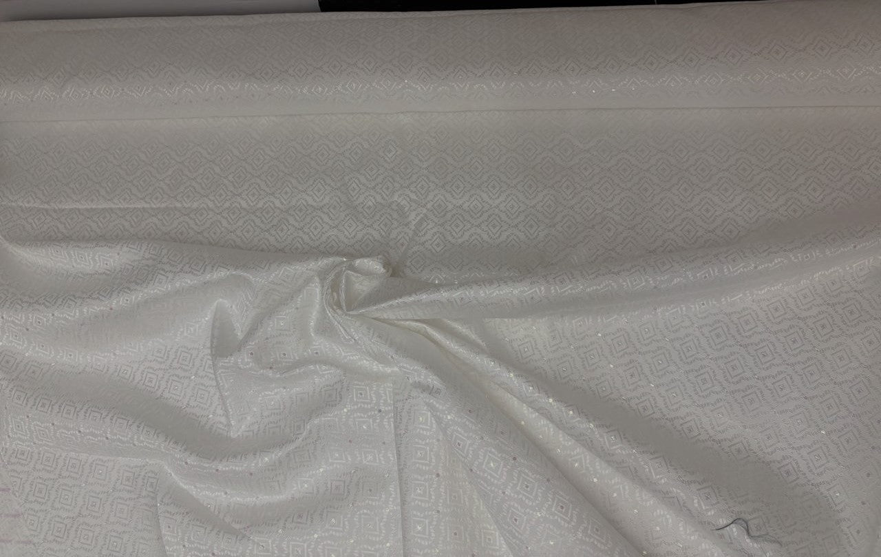 Silk Brocade fabric 44"white ivory motif with subtle lurex dots  BRO1066[1]
