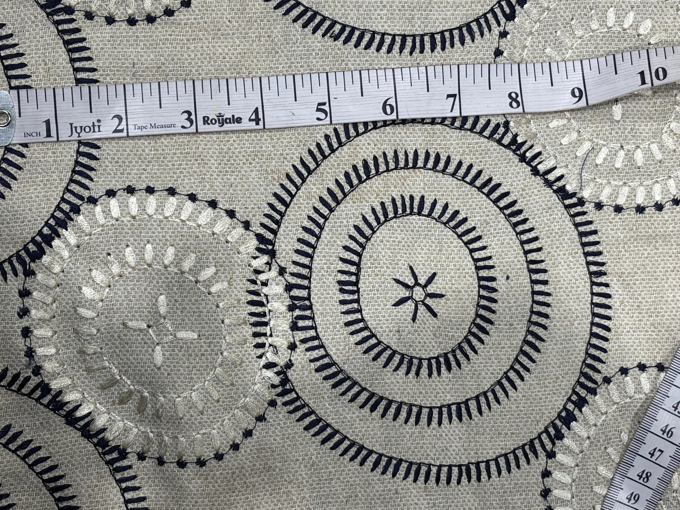 100% MATKA Silk , Wild silk, periodical Embroidery black and white circles on  54 "Width [17781]