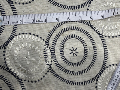 100% MATKA Silk , Wild silk, periodical Embroidery black and white circles on  54 "Width [17781]