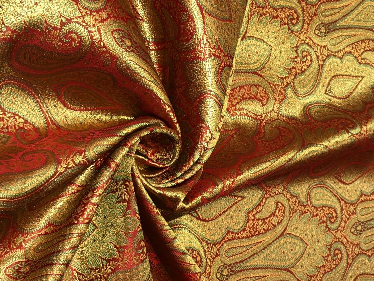 Silk Brocade fabric 44" wide paisley jacquard available in 3 colors pink and blue ,red and green and pastel pink and slate blue BRO1037