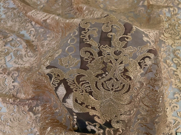 Beautiful Embroidery LACE fabric BRIGHT GOLD 58