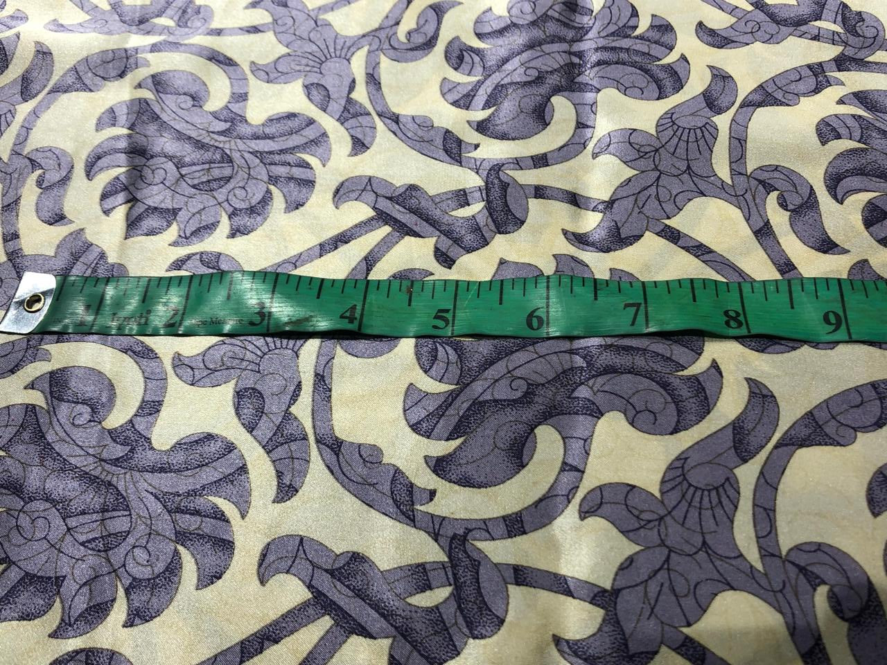 100% PURE SILK 80 GRAMS  SATIN PRINTED 44"WIDE FABRIC FLORAL PRINTED available in 2 colors  BLACK WITH GOLD and CREAM WITH LILAC [16944/48]