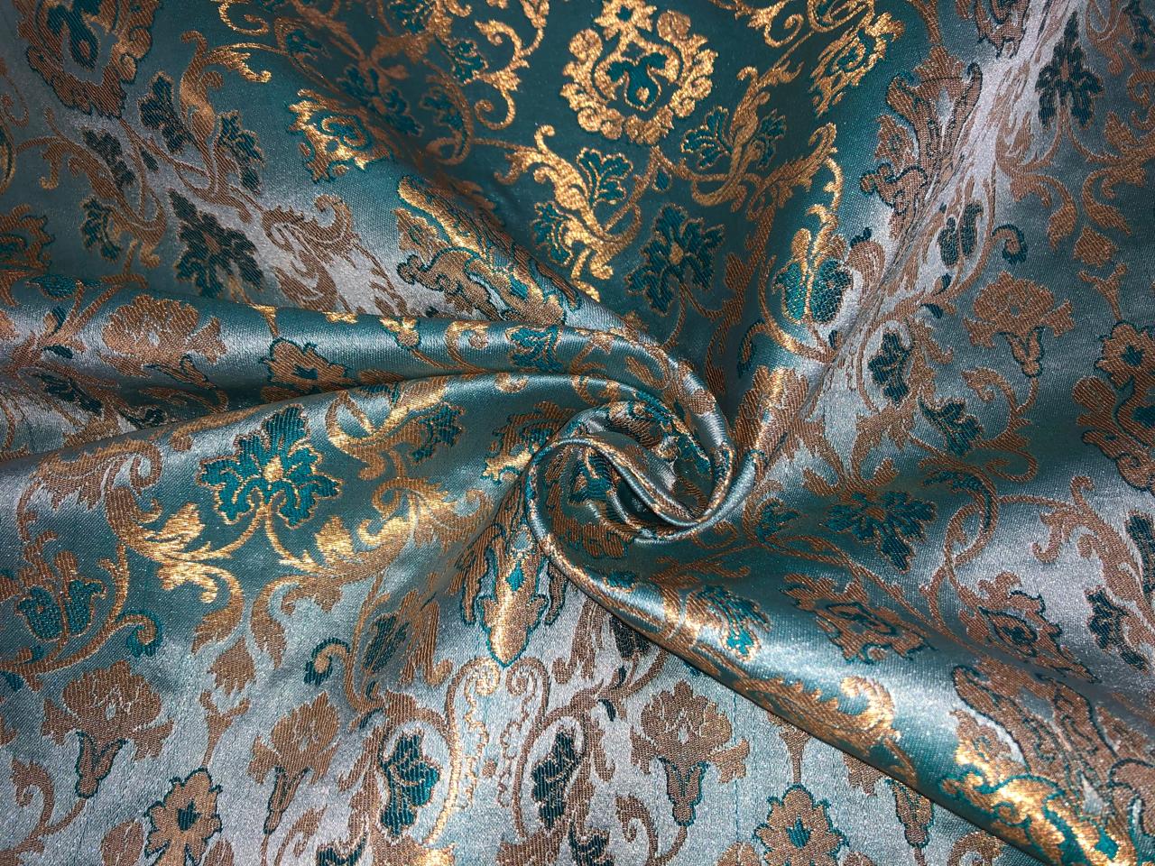 Silk Brocade fabric with  gold jacquard  BRO1018 available in 4 colors gold/lilac/grey and sea blue BRO1018
