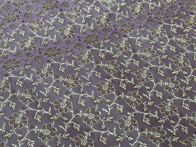Silk Brocade fabric 44" thistle[lilac] color with golden brown floral vines jacquard  BRO1055[2]