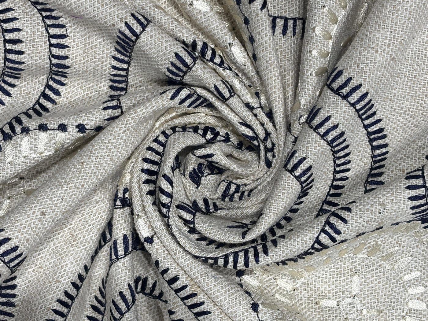 100% MATKA Silk , Wild silk, periodical Embroidery black and white circles on  54 "Width [17781]