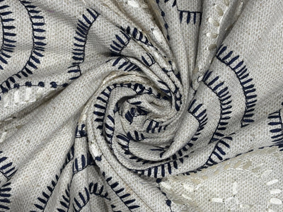 100% MATKA Silk , Wild silk, periodical Embroidery black and white circles on  54 "Width [17781]