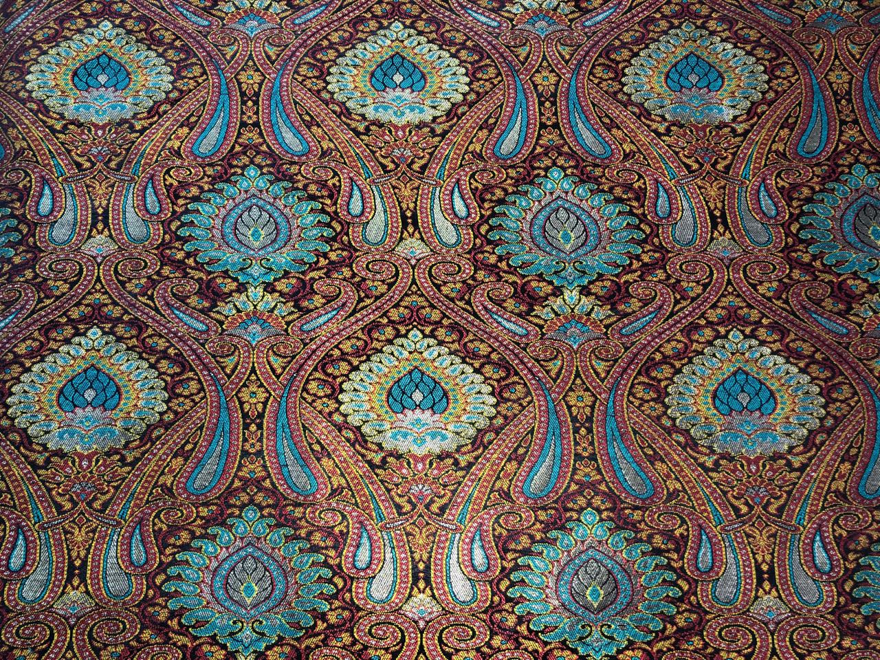 Silk Brocade fabric teal, black, red, mustard and metallic gold   BRO1092[1]
