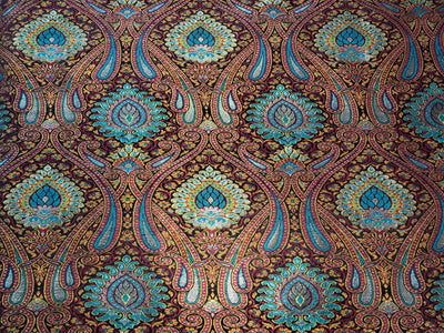 Silk Brocade fabric teal, black, red, mustard and metallic gold   BRO1092[1]