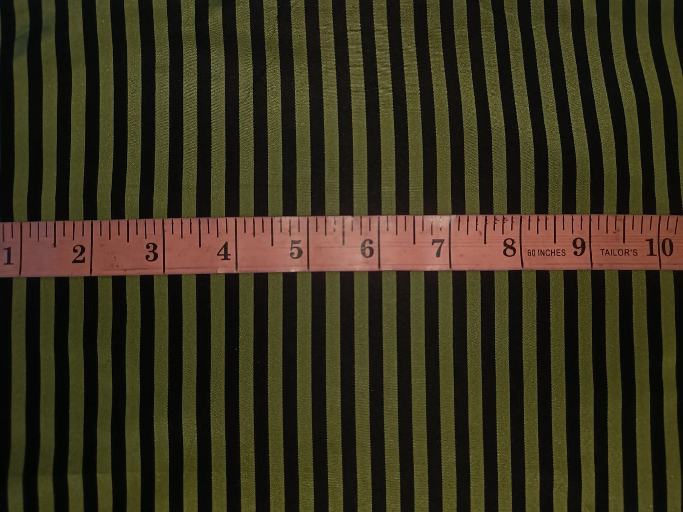 100% Pure Silk Taffeta Fabric Iridescent Lime Yellow/Green & Black colour Stripes 54"wide  TAF#S112