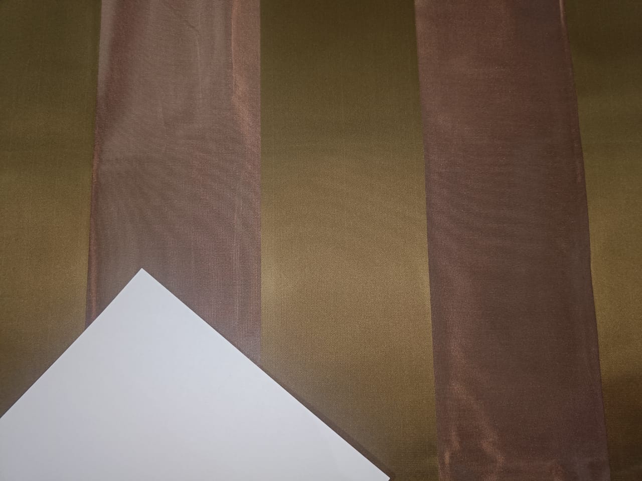 Silk Taffeta Fabric Dark Olive Green and Satin Cocoa  Stripes 54&quot; wide Taf#S81