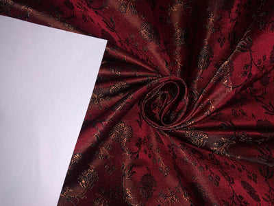 Silk Brocade fabric 44" wide Floral Jacquard available in 2 colors Burgundy with black and mustard color/ teal and black color BRO914[1/2]
