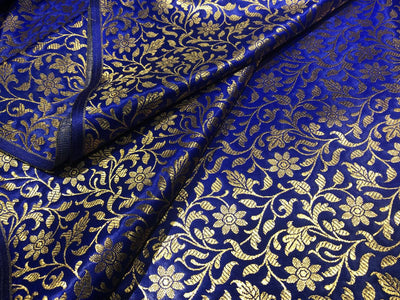 Silk Brocade fabric 44" and metallic gold floral jacquard available in 2 colors royal blue and green BRO1048