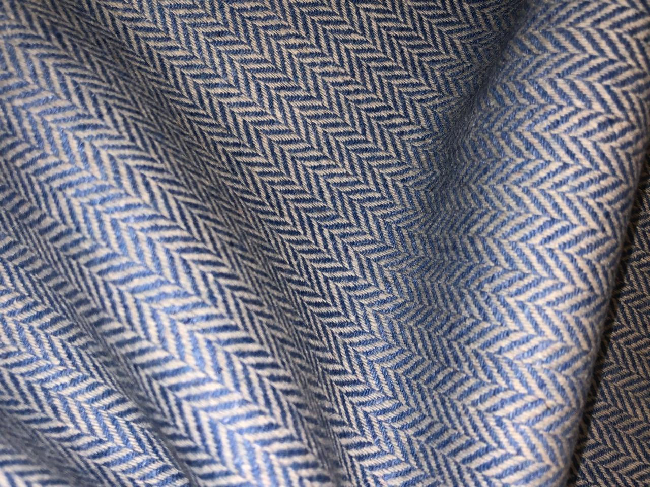 Tweed Suiting fabric is made from recycled wool/ viscose/polyester &amp; cotton acrylic 58" wide blue herringbone  [18316]