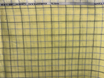 100% Linen stripe 60's Lea Fabric 58" wide lemon yellow and blue plaids[17192]