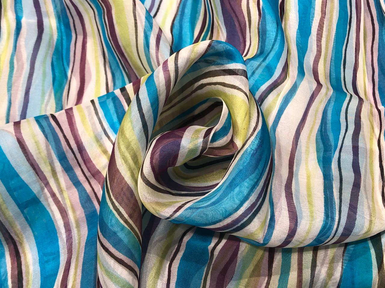 100% silk organza stripes multi color fabric 44" wide [17064]