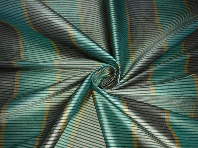 PURE SILK Dupioni FABRIC 54"wide STRIPE shades of  green,grey and mustard SINGLE CUT LENGTH 3.15 YARDS DUPCUTS3