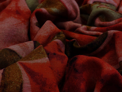 Linen Print red with star fish  vacation/beach print 58" wide [18279]