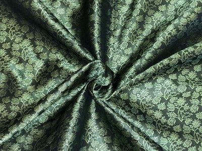 Silk Brocade fabric green and khaki green floral jacquard BRO1070[1]