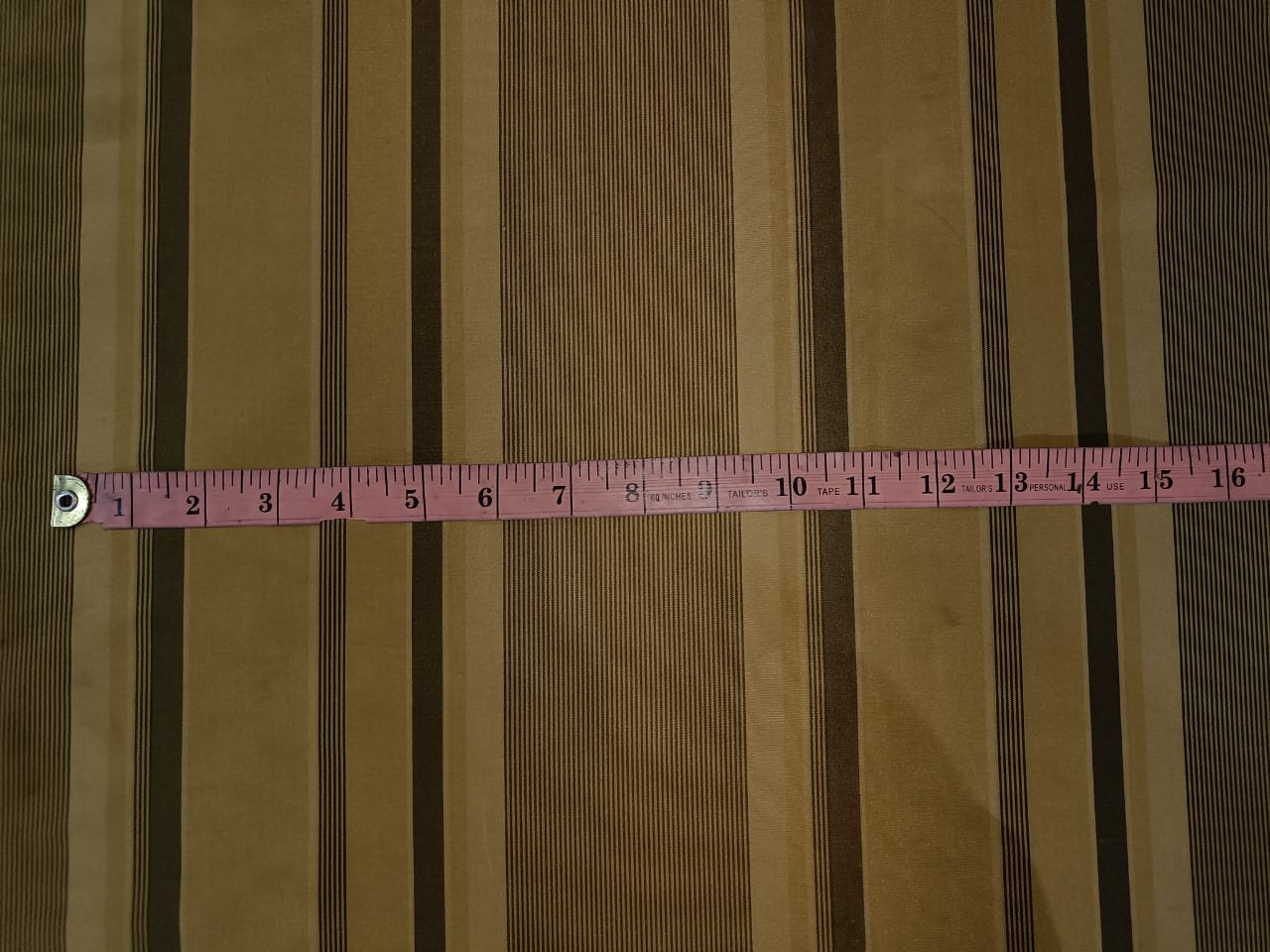 100% Silk Taffeta Fabric Blackish Green &amp; Gold stripes 54" wide TAF#S75