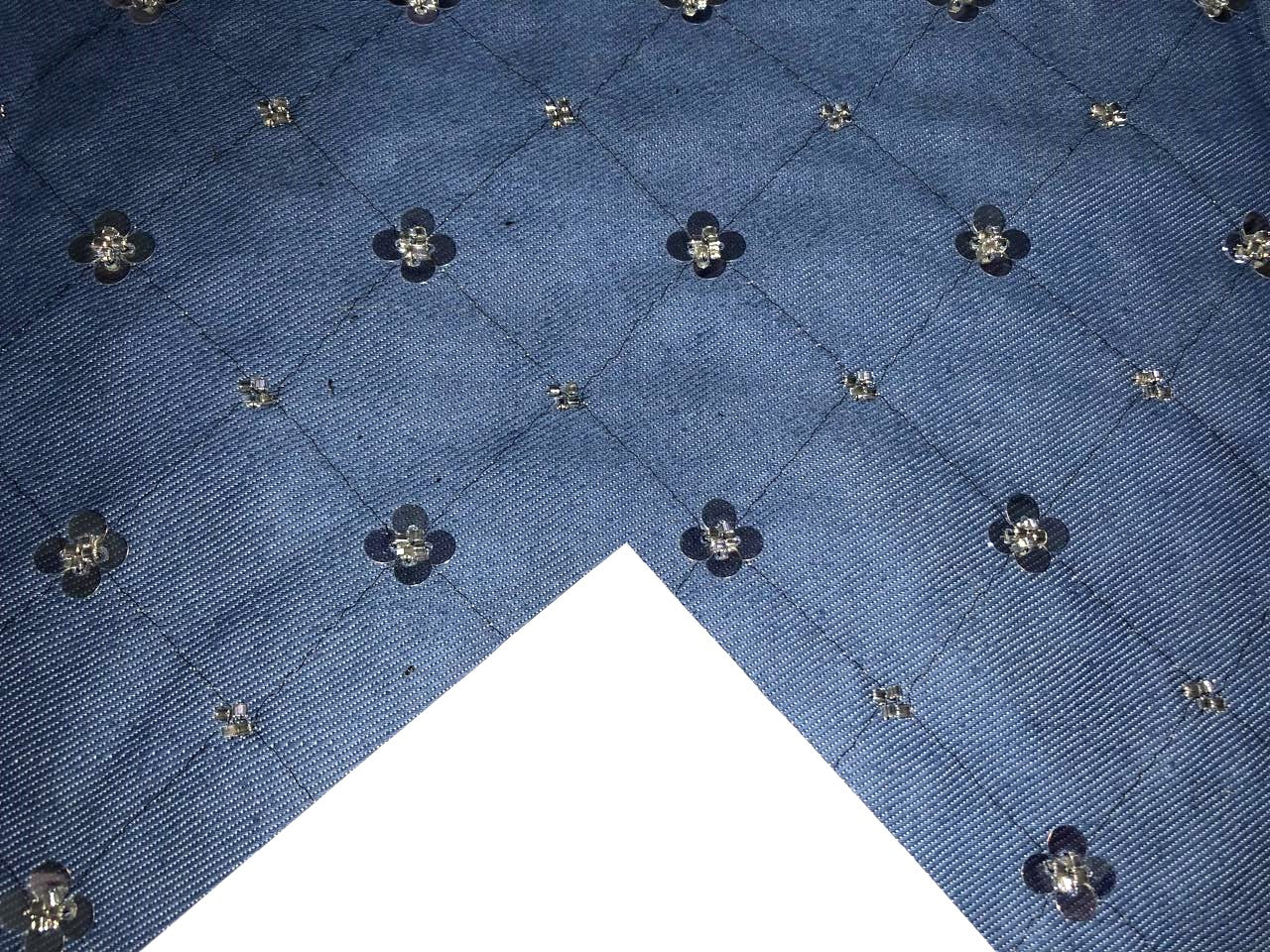 100% Cotton Denim Fabric 58" wide WITH FLORAL SILVER SEQUENCE  available in 3 COLORS  [DENIM BLUE , BLACK AND STEEL BLUE ]