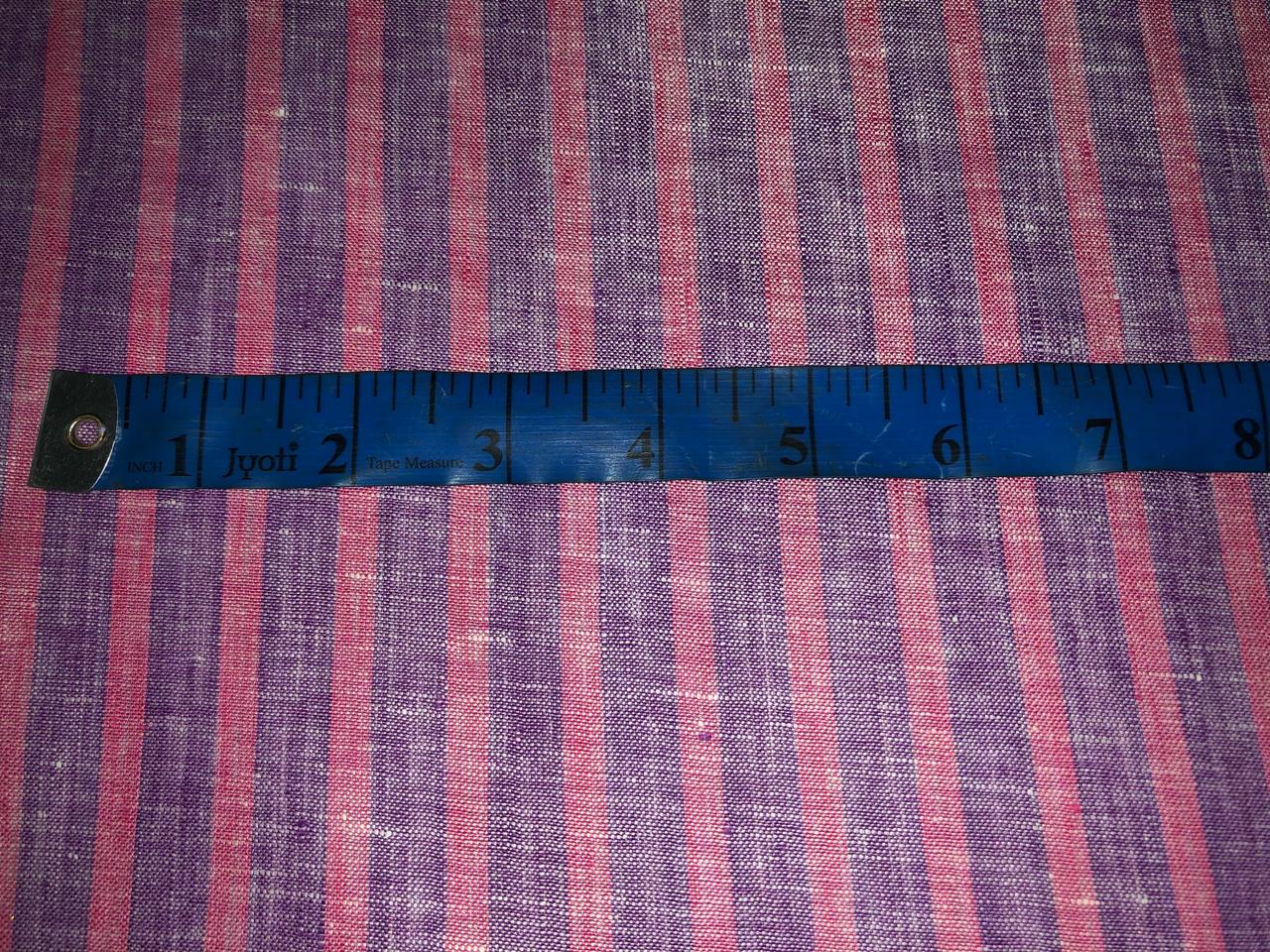 100% Linen stripe 60's Lea Fabric 58" wide available in three colors pink and lavender/sea green and camel and blue and grey
